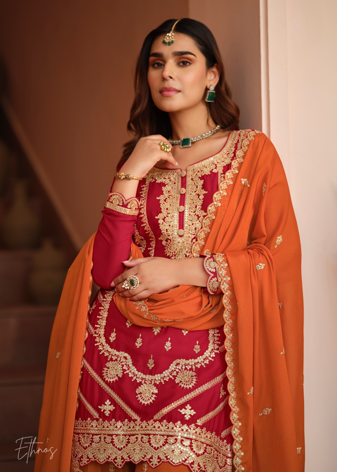Rust Red And Burnt Orange Silk Salwar Suit