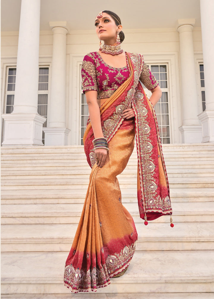 Peach Pink Crepe Silk Saree