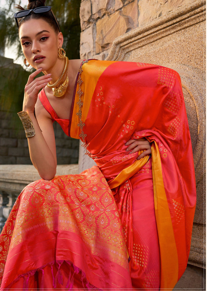Orange Satin Silk Saree