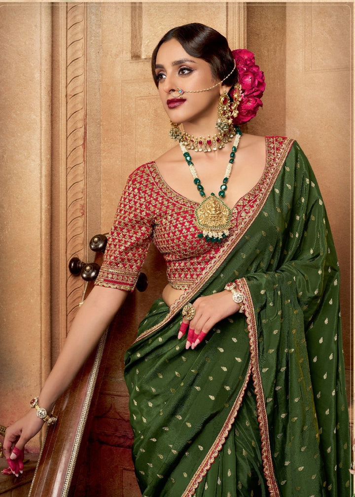 Mehendi Viscose Crepe Silk Saree
