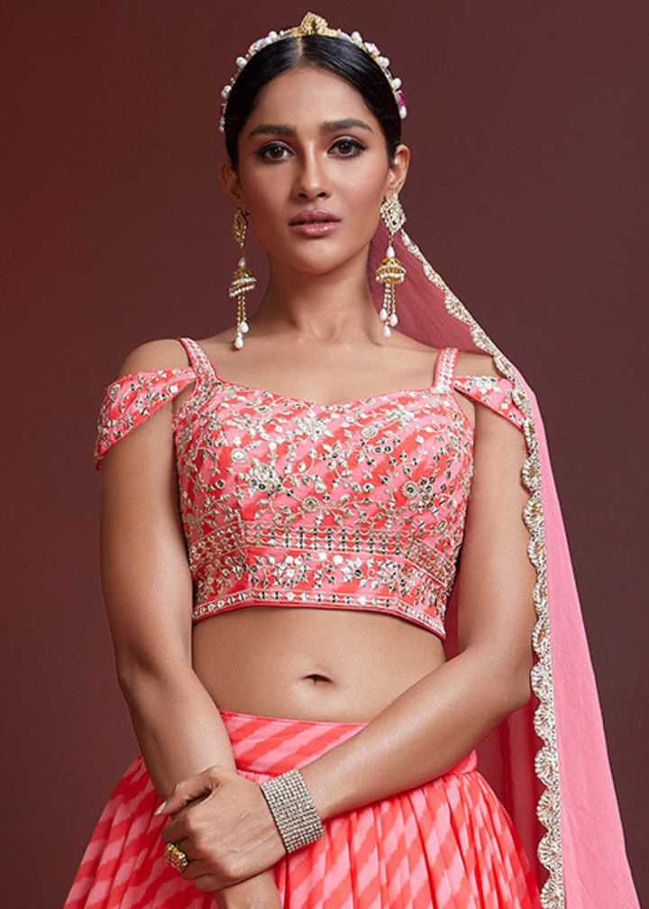 Shades Of Pink Printed Organza Lehenga Choli