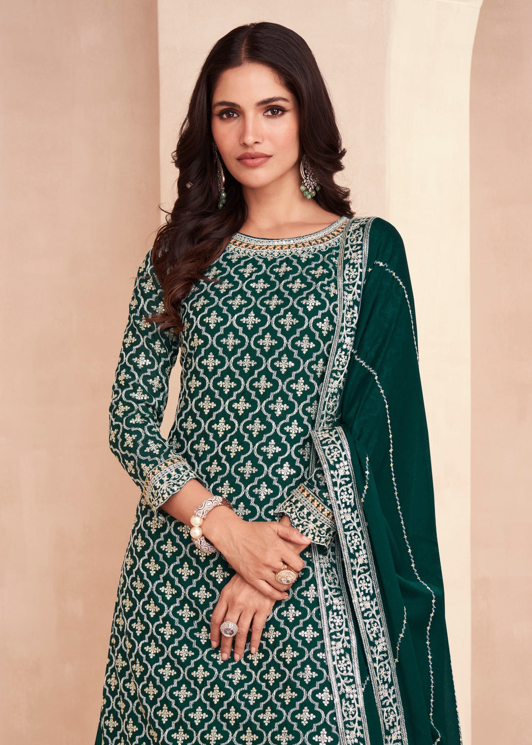 Hunter Green Chinon Silk Skirt Suit