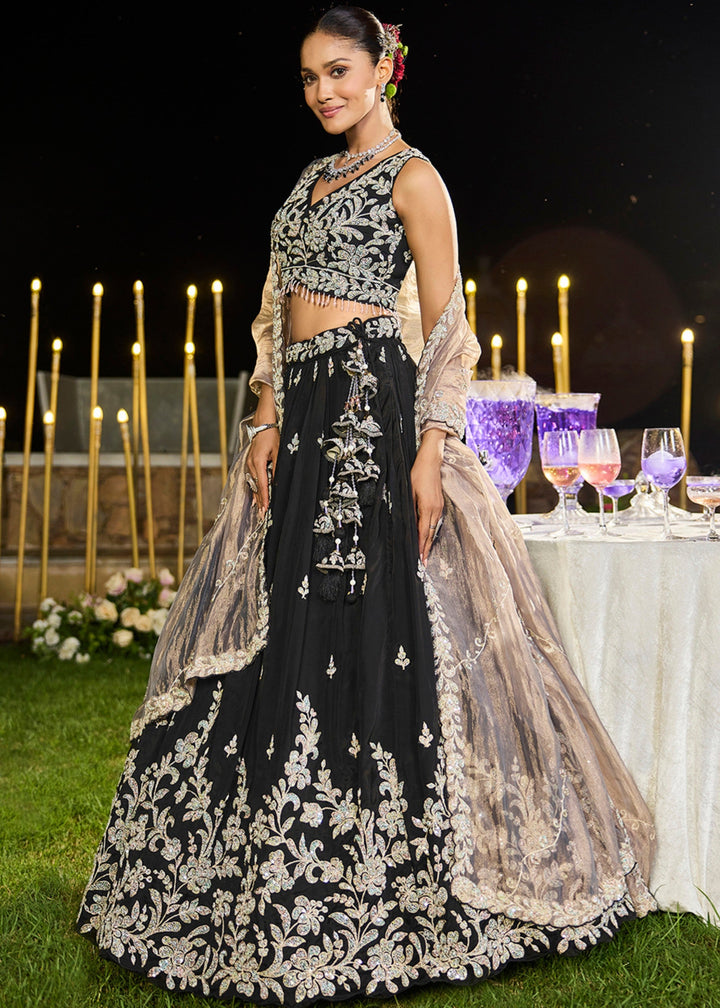 Black Satin Silk Lehenga Choli