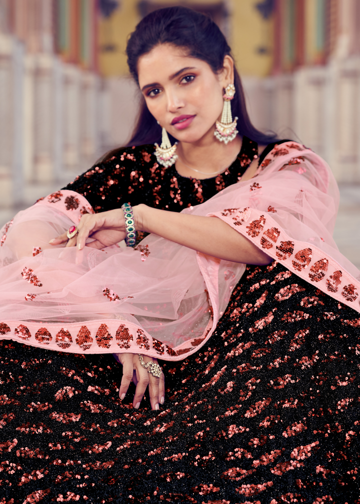 Black & Pink Designer Lehenga Choli with Sequins work