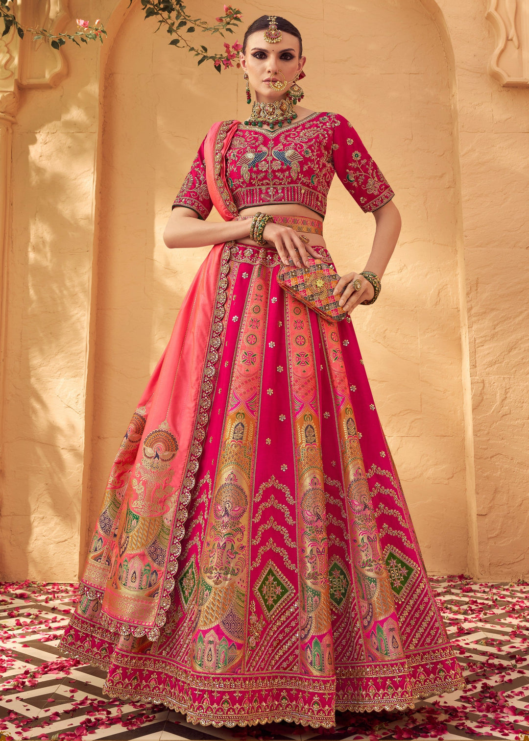 Candy Pink Banarasi Silk Lehenga Choli With Zarkan And Cut Work