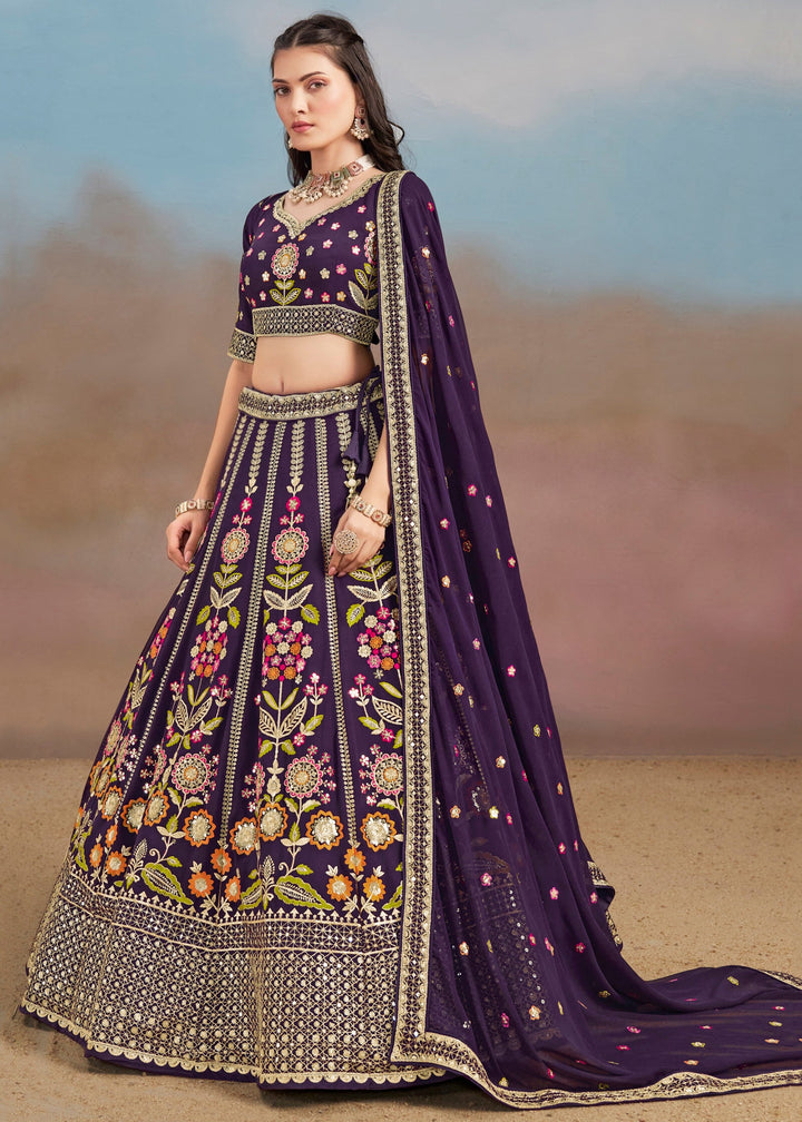 Purple Georgette Lehenga With Dupatta