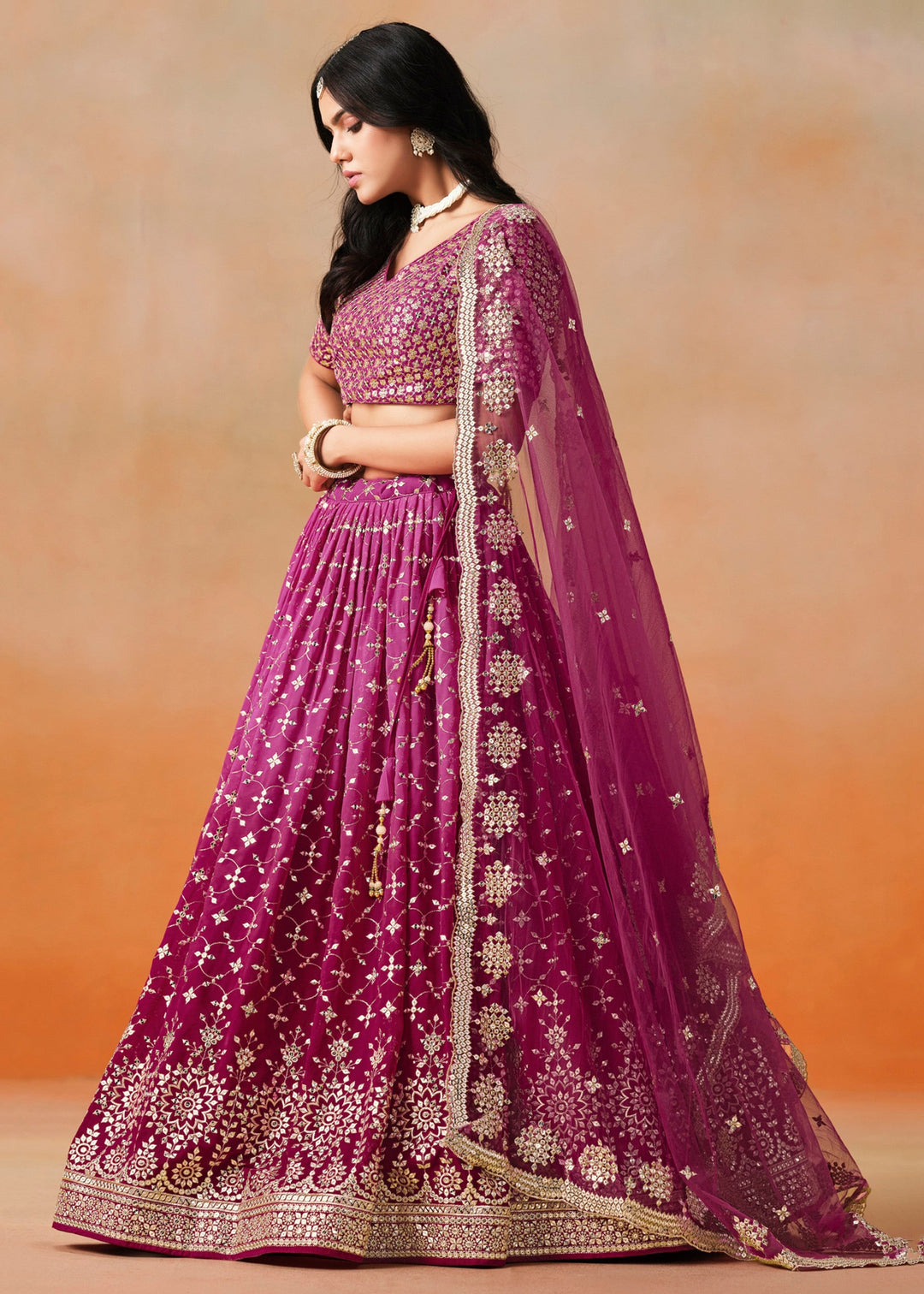 Red Pink Georgette Lehenga Choli
