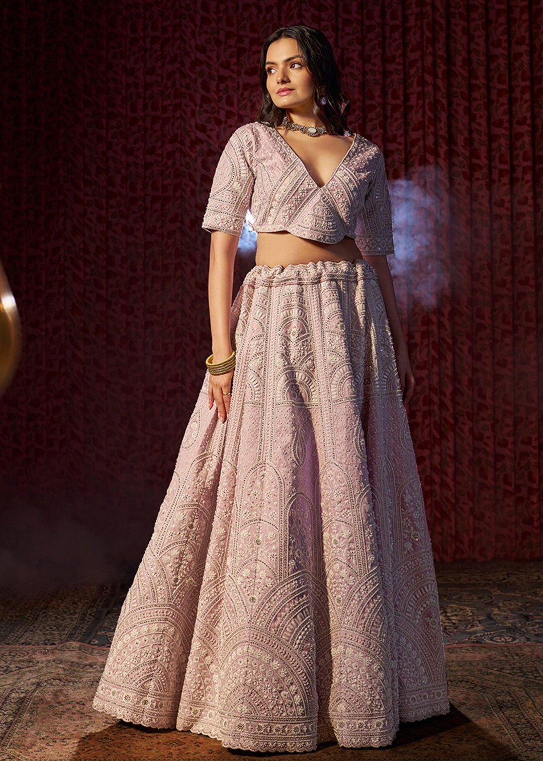 Lilac Thread Work Silk Lehenga