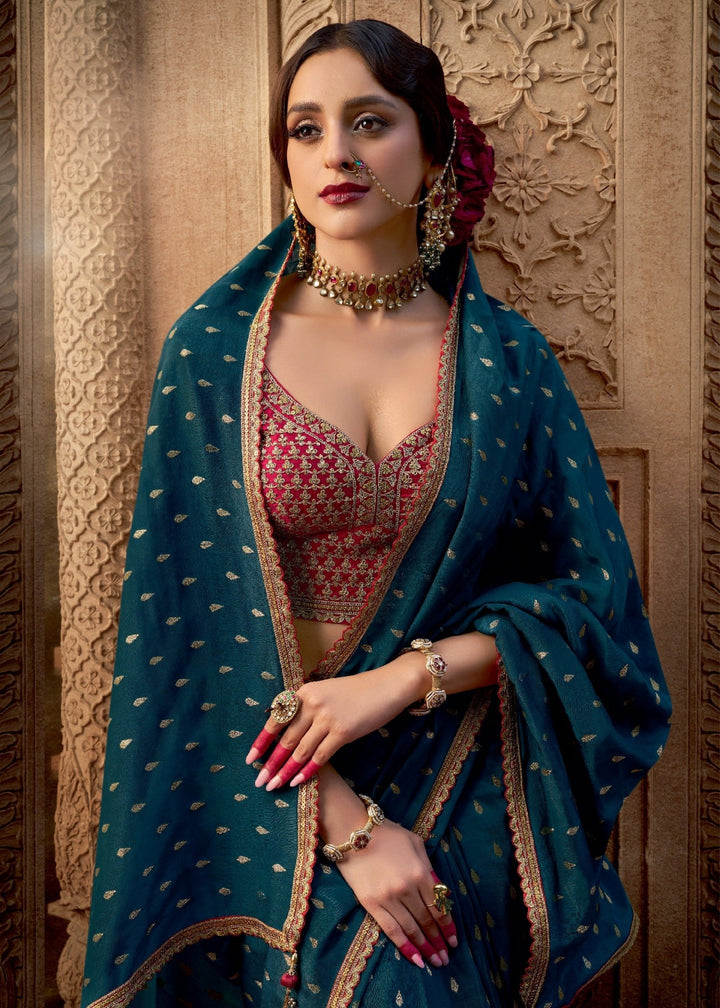 Teal Viscose Crepe Silk Saree