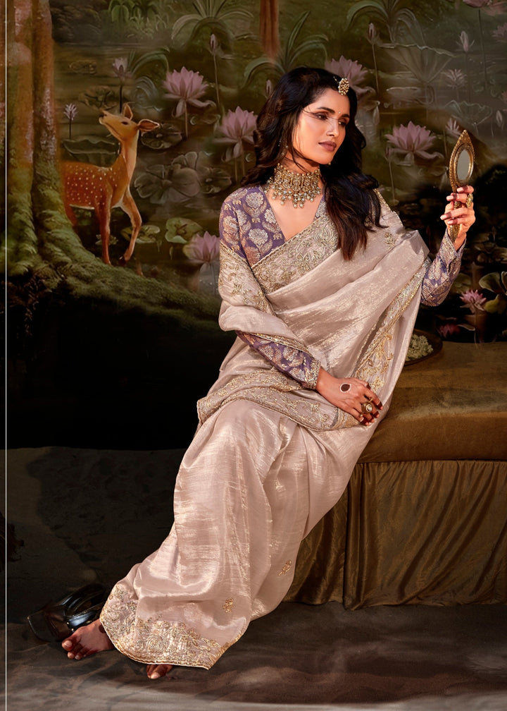 Purple And Cream Cotton Silk Saree
