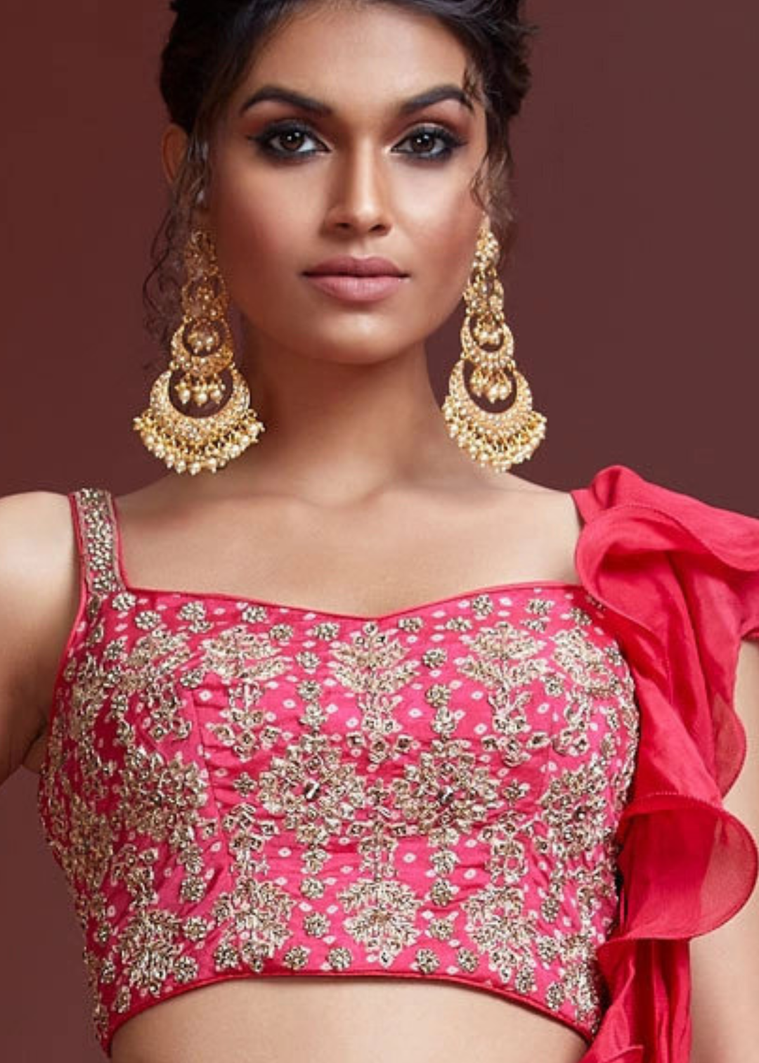 Azalea Pink Bandhani Printed Chinon Silk Lehenga Choli with Heavy Embroidery work