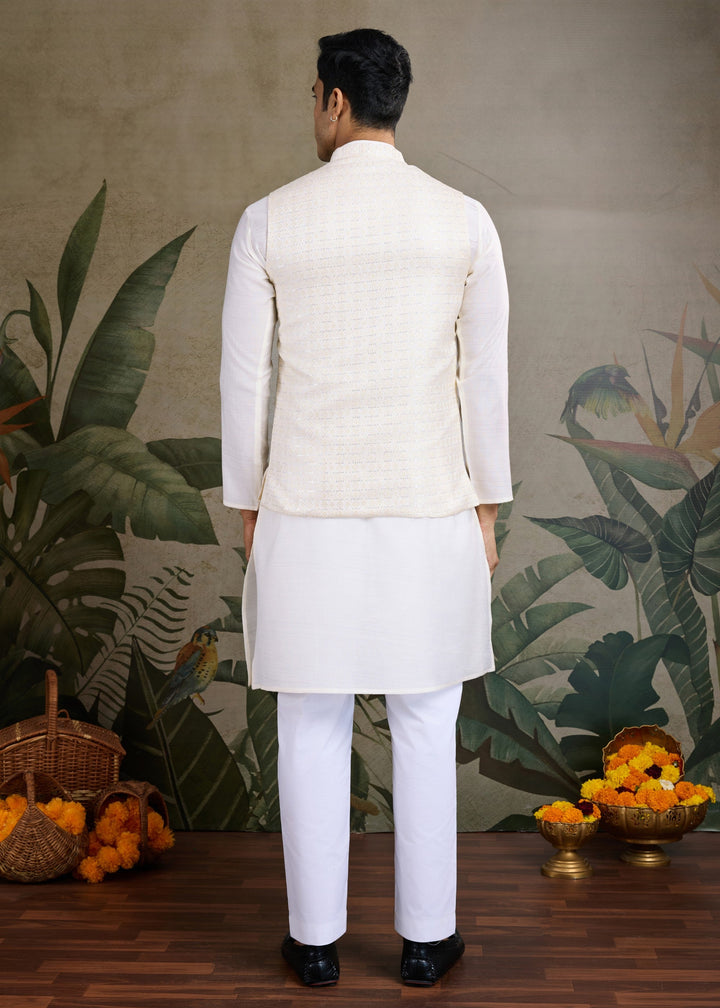 White Mens Wear Koti Style with Kurta and Pajama