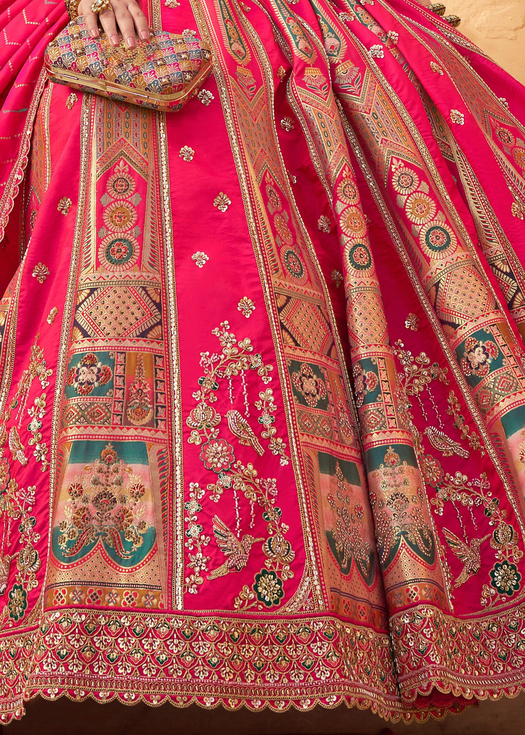 Neon Pink Banarasi Silk Lehenga Choli With Zarkan And Cut Work