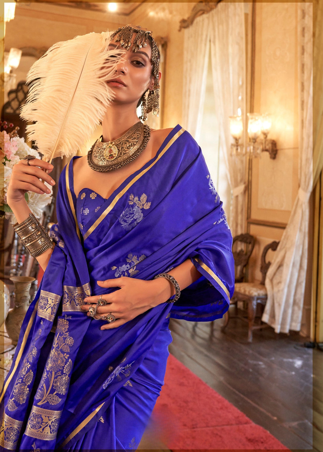Blue Satin Silk Saree