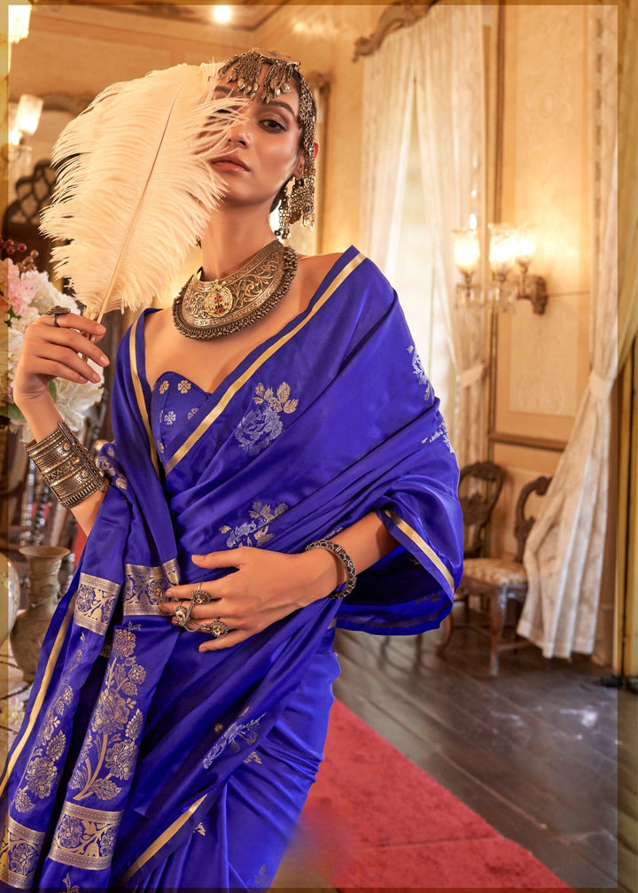 Blue Satin Silk Saree