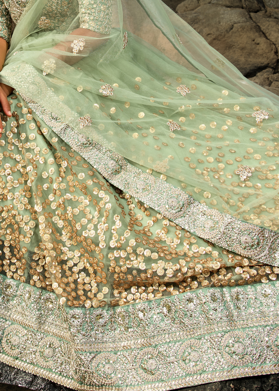 Emerald Green Designer Soft Net Lehenga Choli with Sequins & Dori work