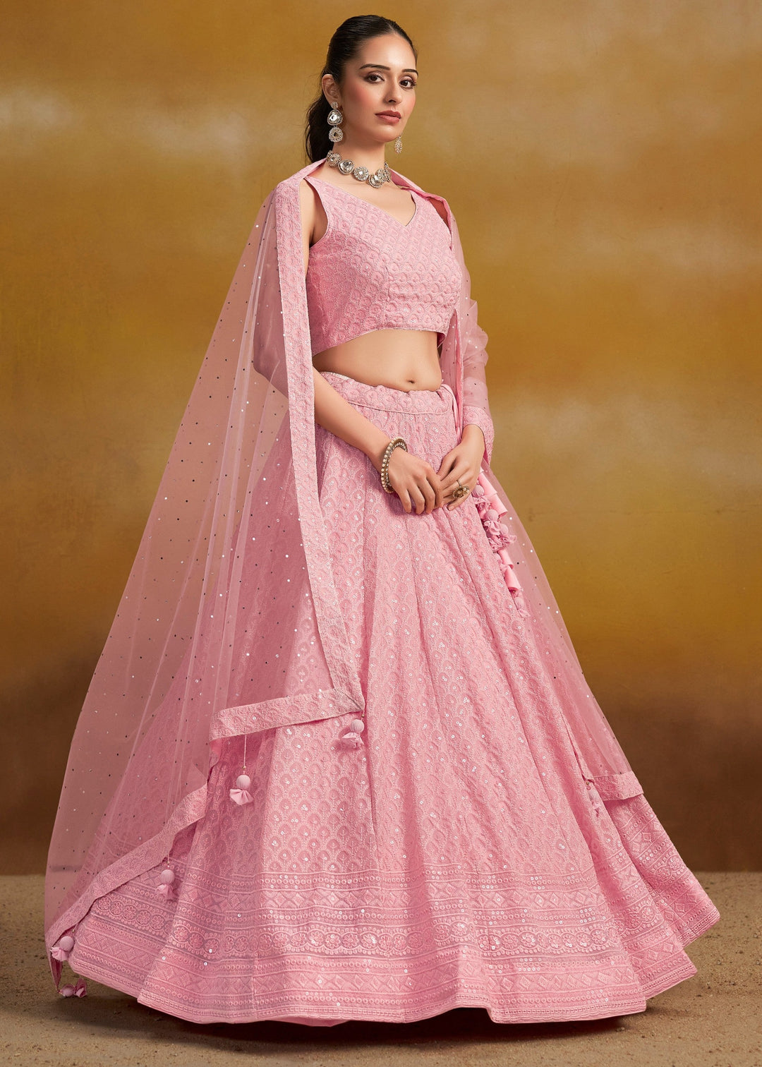 Light Pink Georgette Lehenga With Dupatta