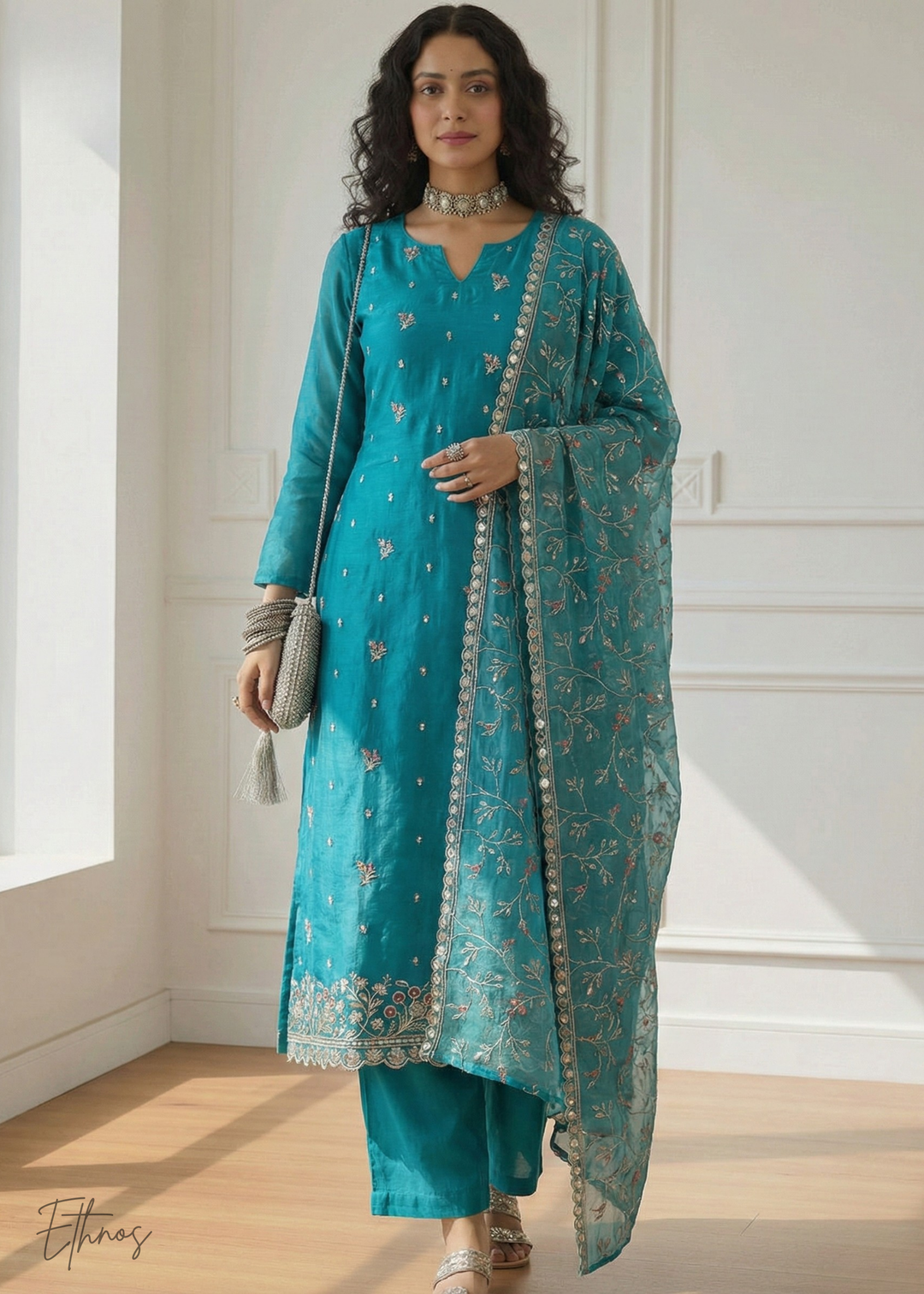 Sky Blue Organza Salwar Suit