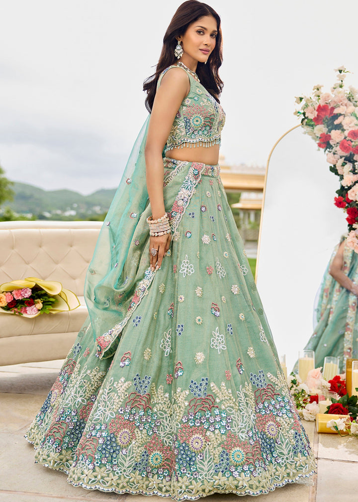 Limegreen Satin Silk Lehenga Choli