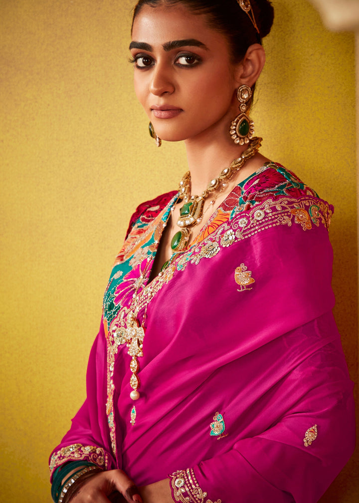 Barbie Pink Glass Tissue Silk Saree