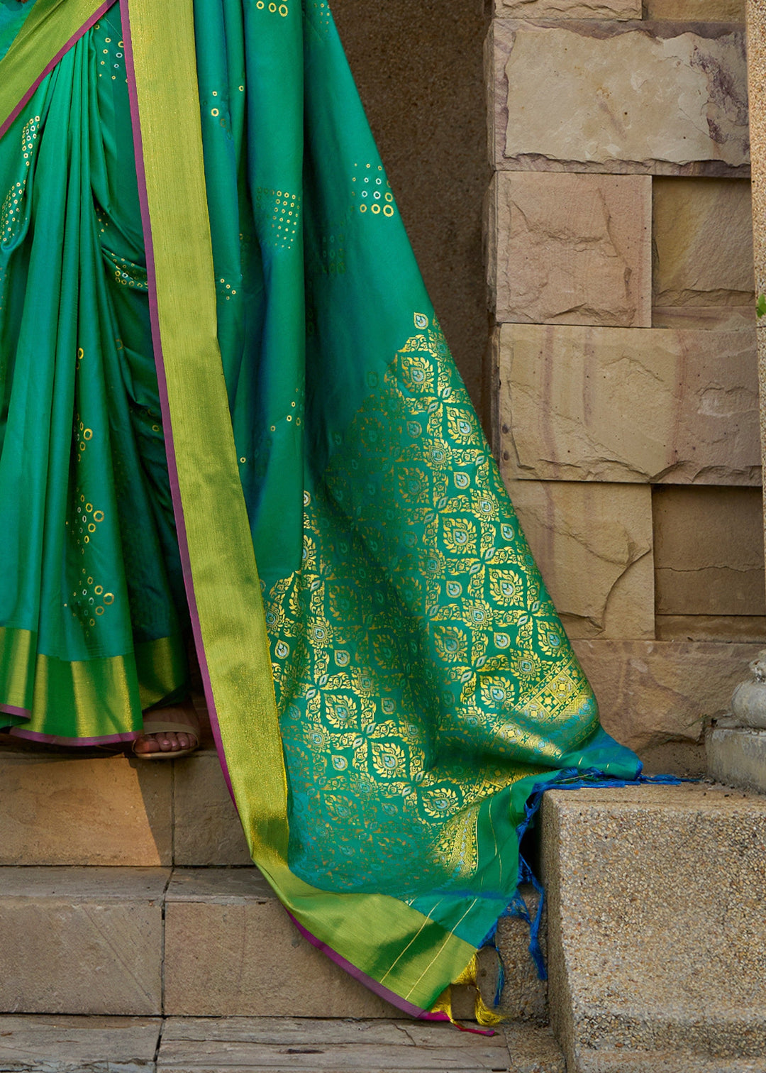 Bright Green Satin Silk Saree