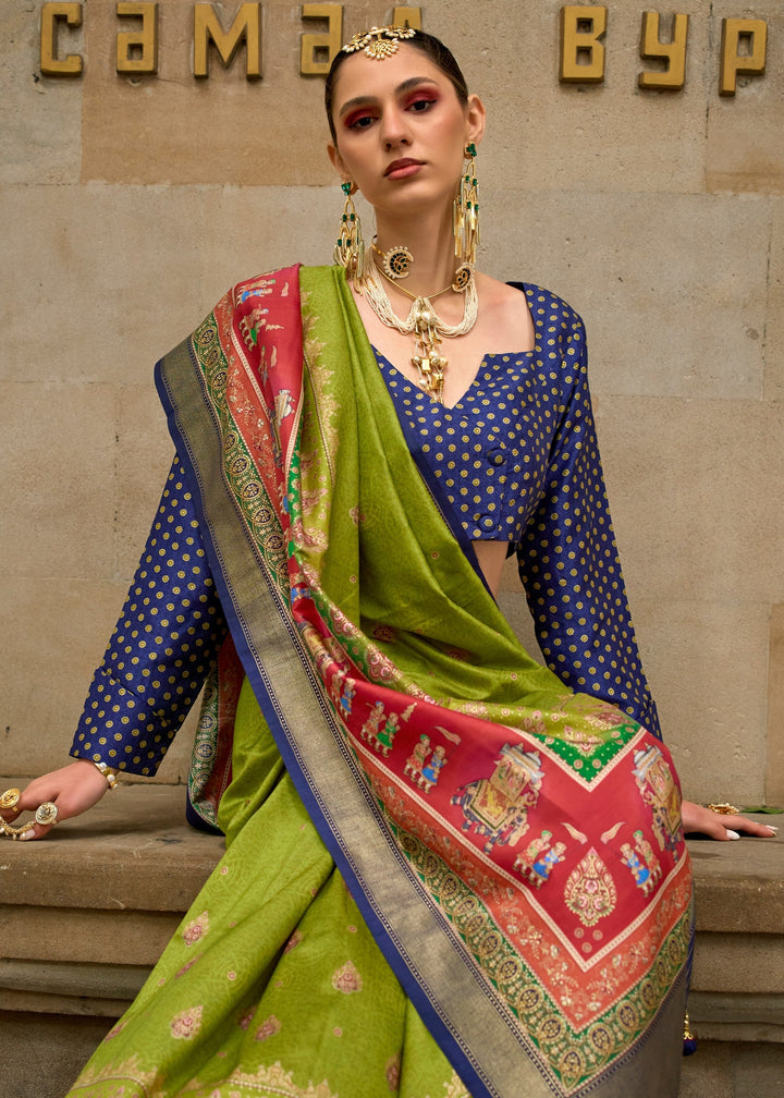 Chartreuse Green Poly Viscose Silk Saree