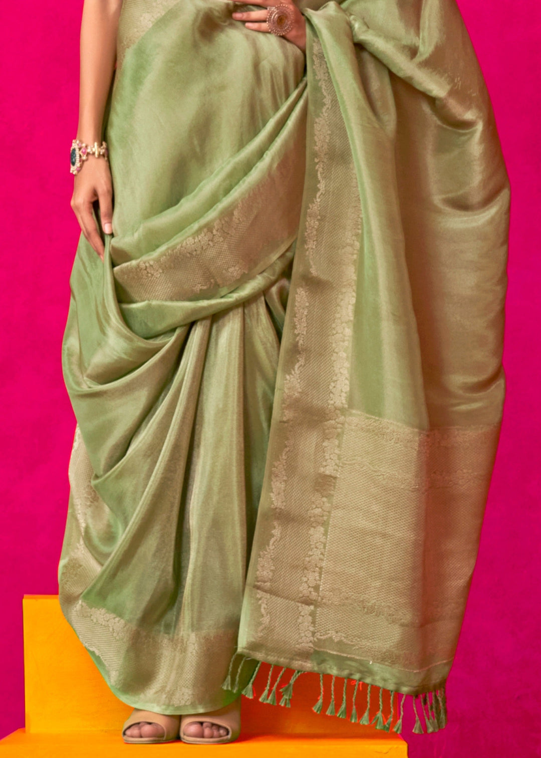Bud Green Tissue Silk Saree