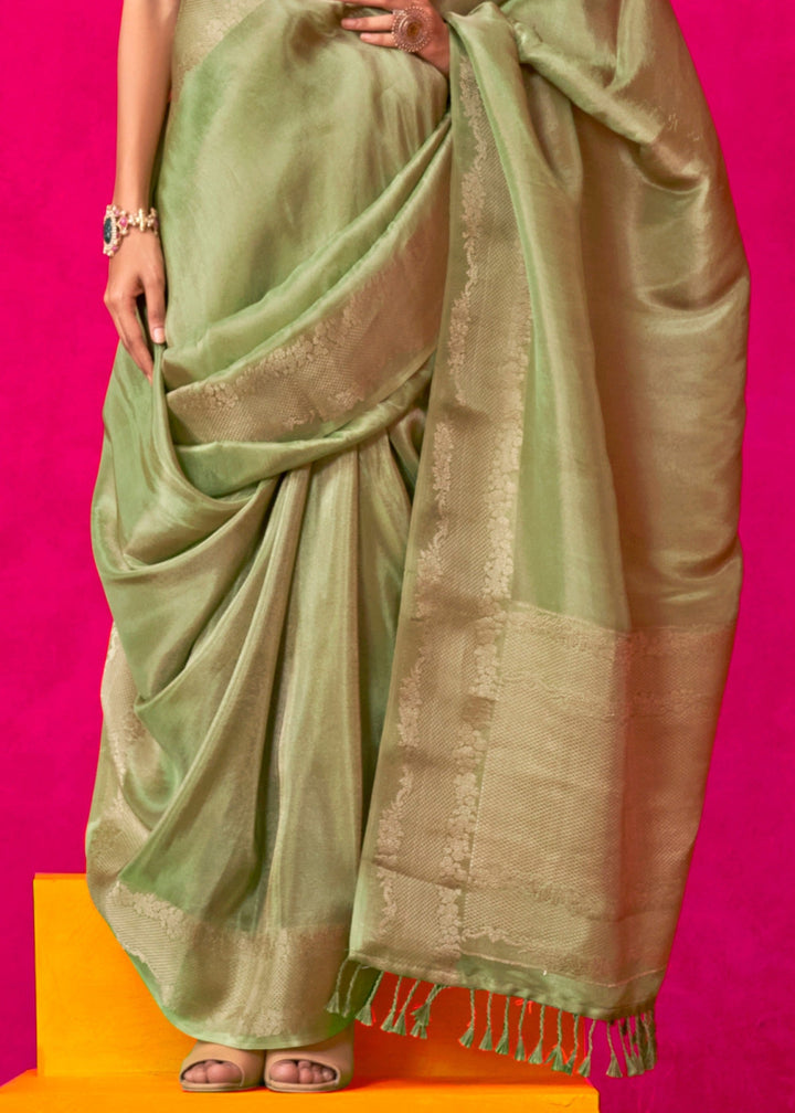 Bud Green Tissue Silk Saree