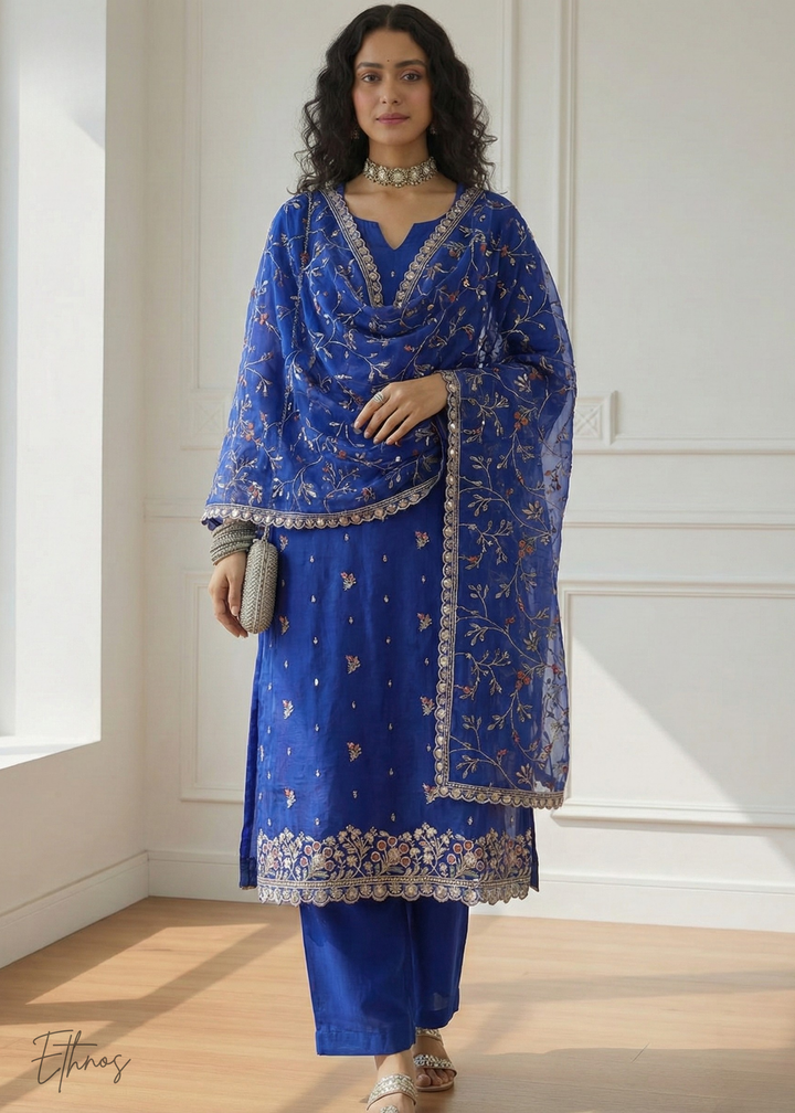 Royal Blue Organza Salwar Suit