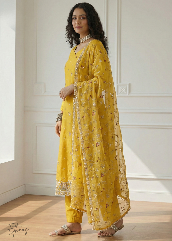 Mustard Yellow Organza Salwar Suit