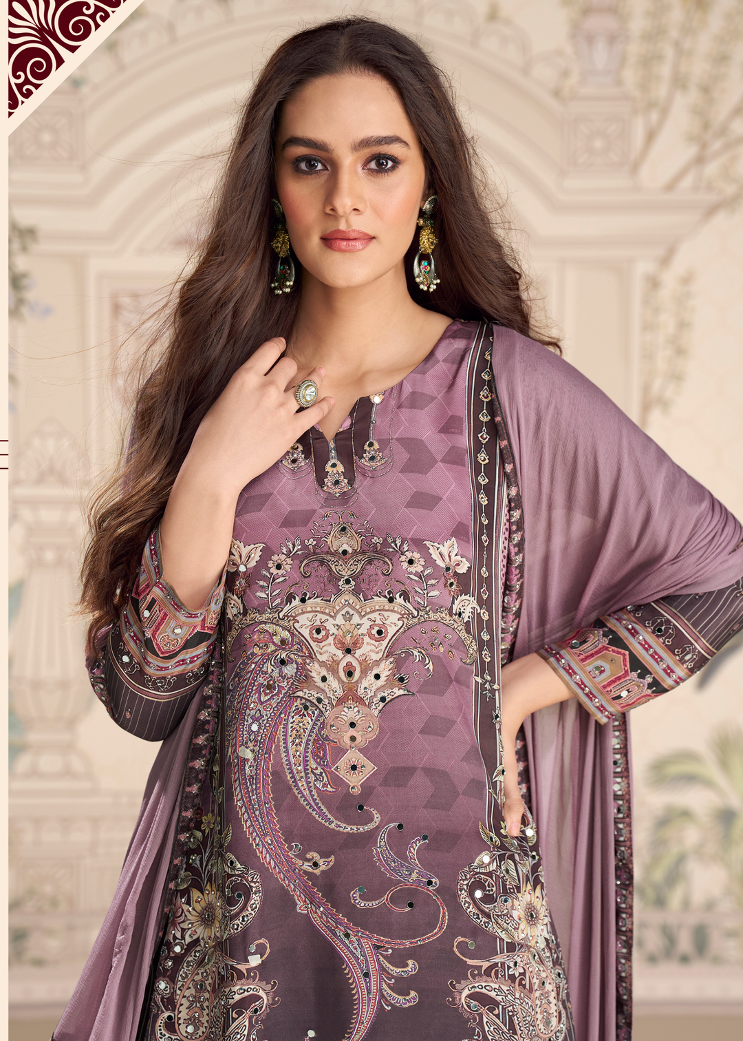 Lavender Purple Crep Silk Sharara Suit