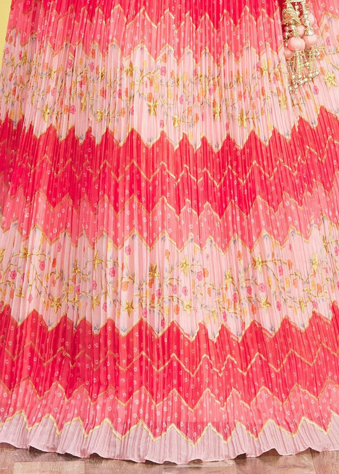 Shades Of Pink Digital Printed Chinnon Lehenga with Thread,Zari & Sequins Work