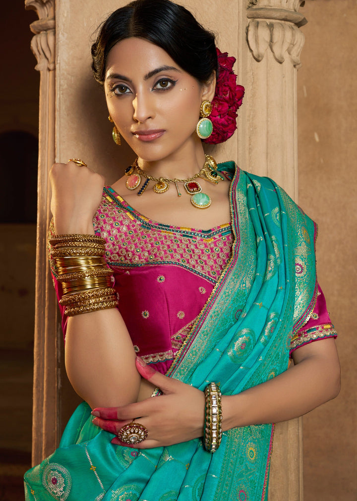 Persian Green Satin Silk Saree