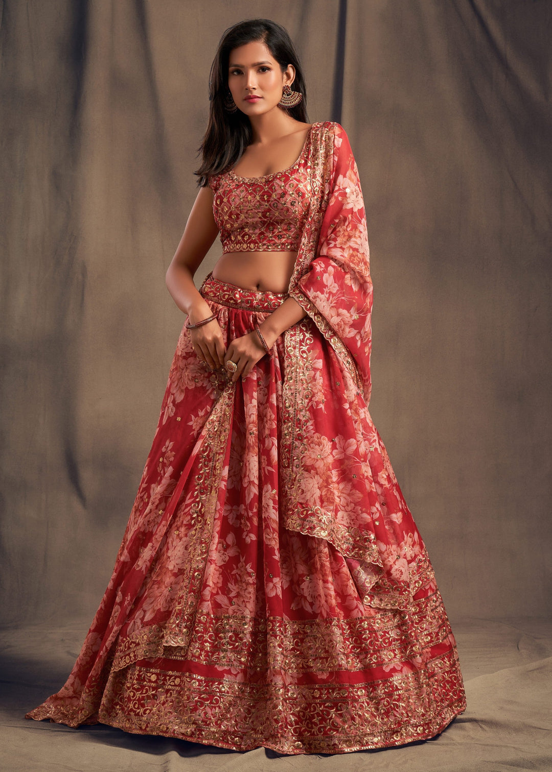Red Organza Lehenga with Dupatta