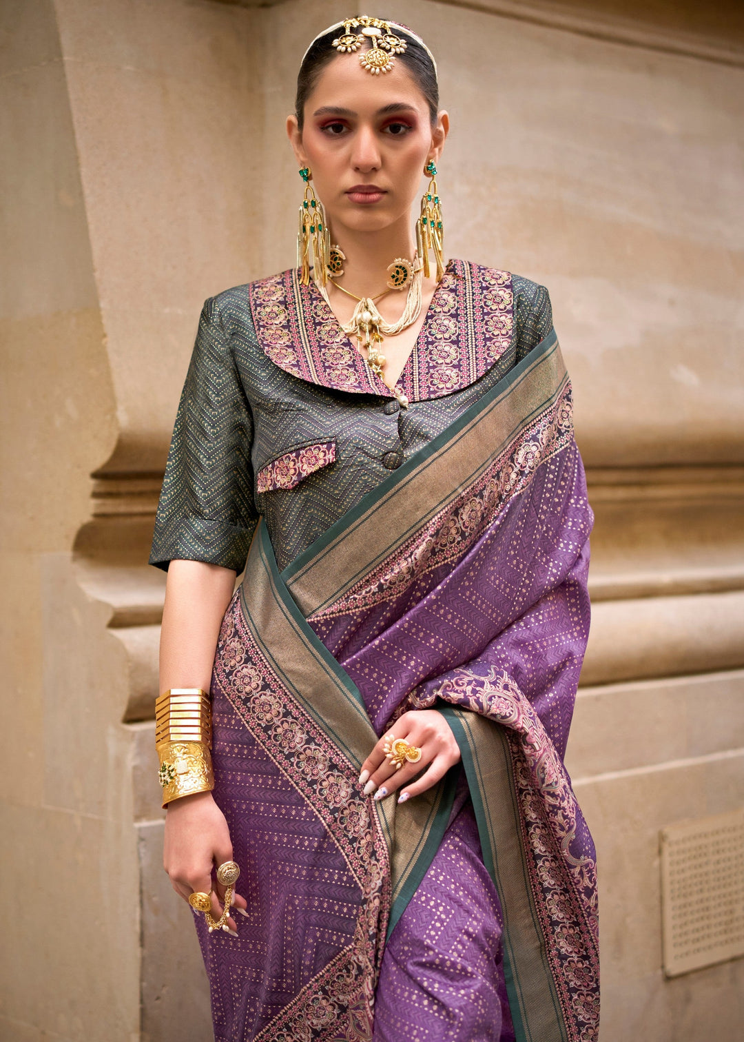 Purple Poly Viscose Silk Saree