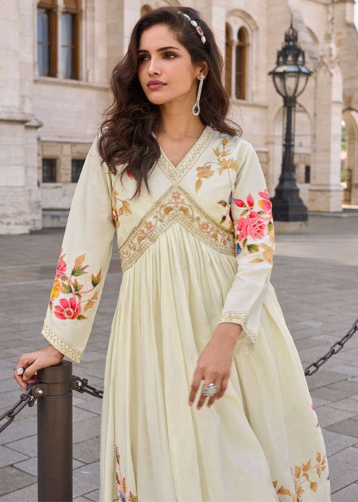 Pastel Pistachio Chinon Silk Anarkali