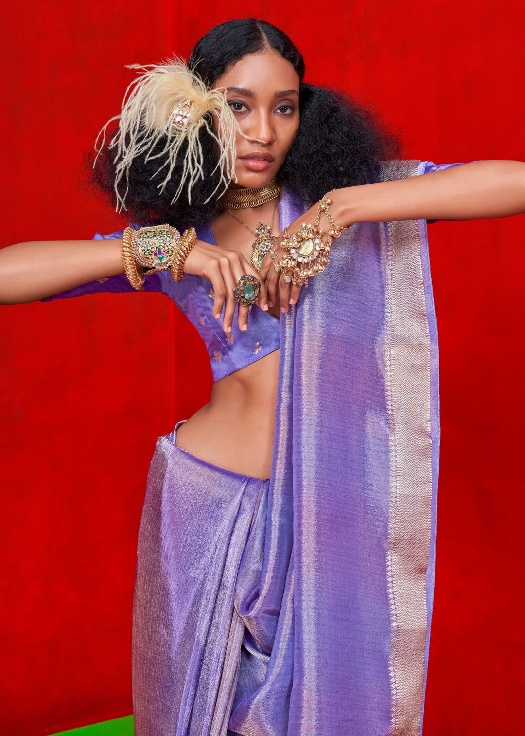 Purple Viscose Tissue Silk Saree