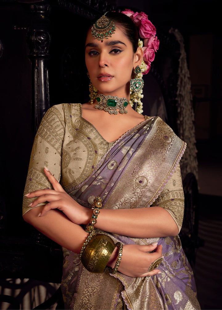 Heather Purple Viscose Tissue Silk Saree
