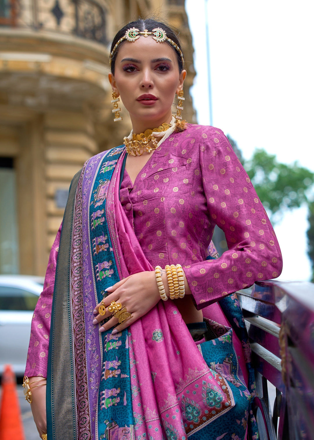 Shocking Pink Poly Viscose Silk Saree