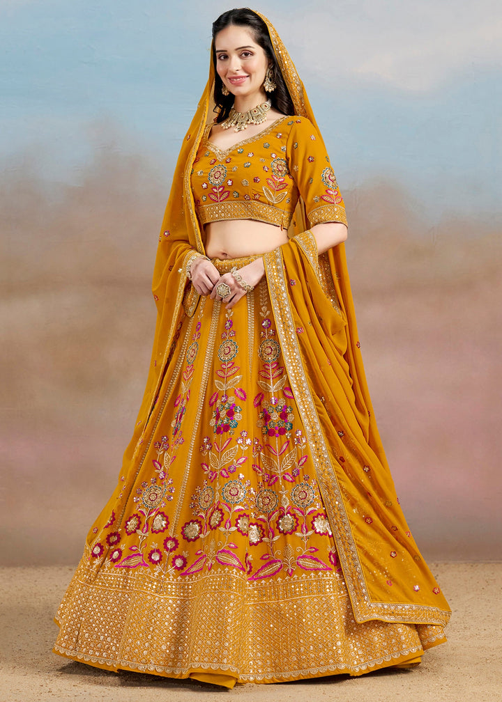Yellow Georgette Lehenga With Dupatta