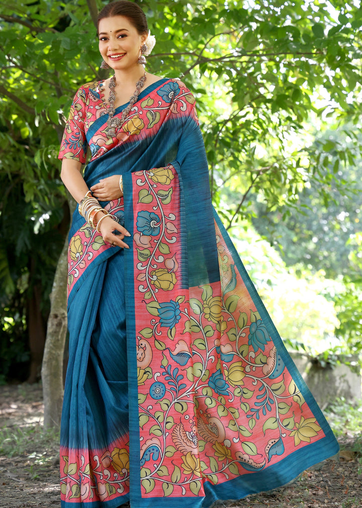 Blue Solid Design Cotton Silk Saree