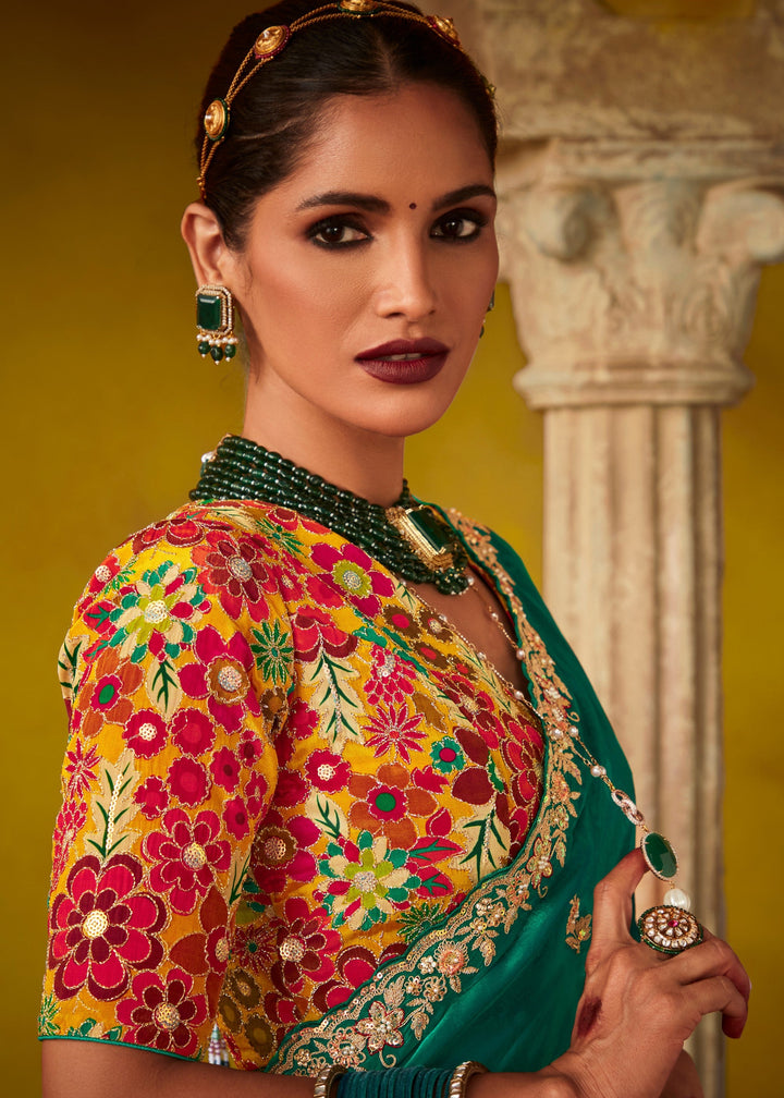 Bottle Green Glass Tissue Silk Saree
