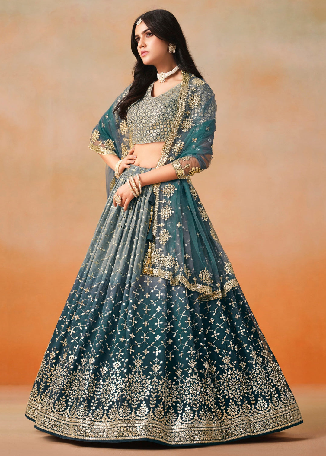 Dove Blue Georgette Lehenga Choli
