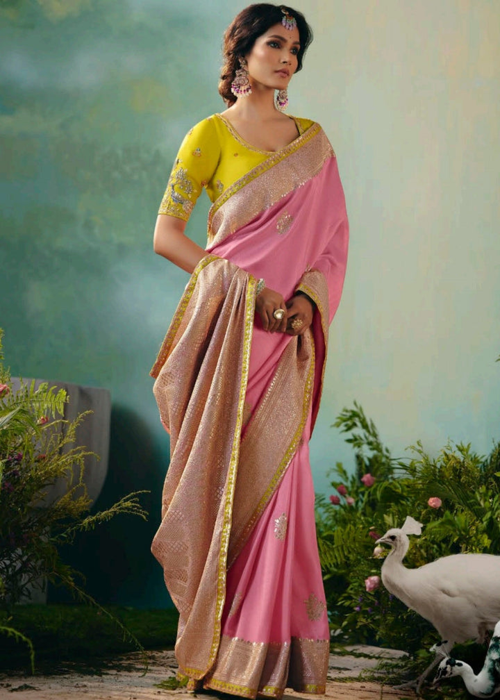 Baby Pink Viscose Dola Silk Saree