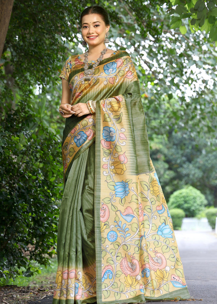 Mahendi Solid Design Cotton Silk Saree