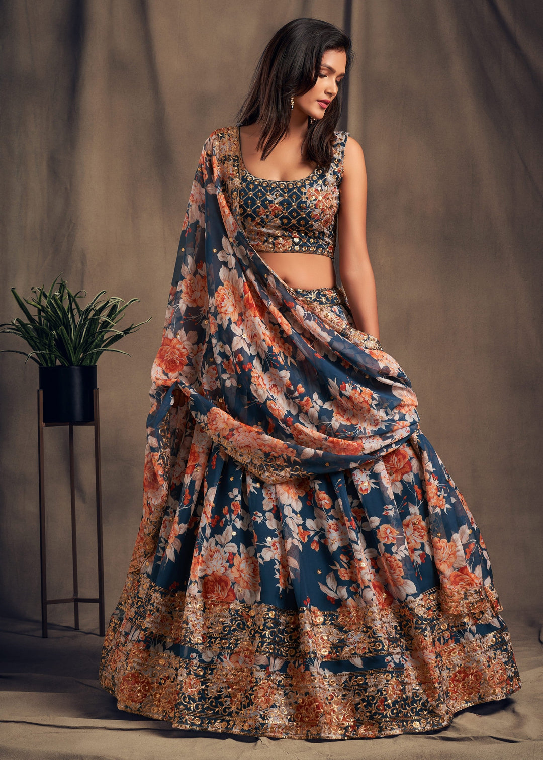 Dove Blue Organza Lehenga with Dupatta : Top Pick