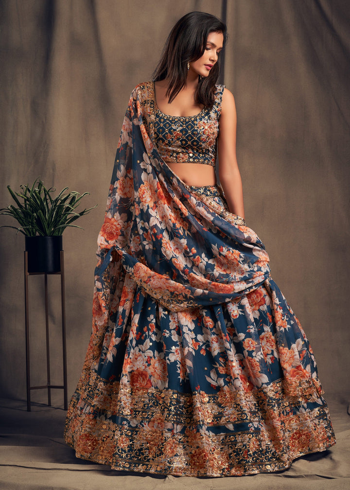 Dove Blue Organza Lehenga with Dupatta : Top Pick