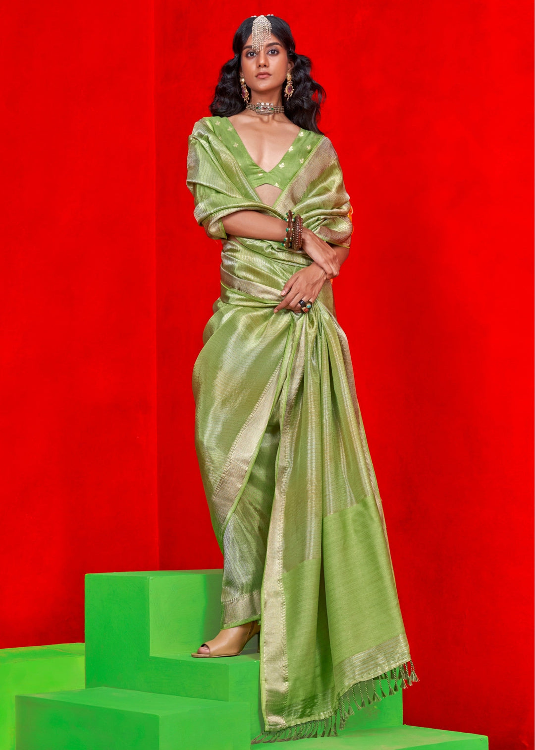 Green Viscose Tissue Silk Saree