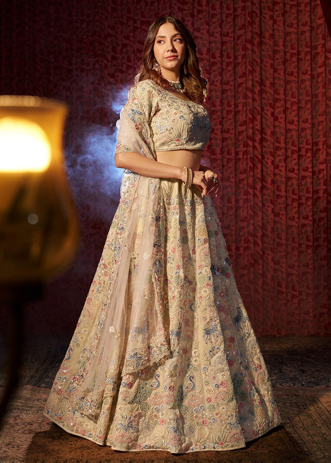 White Dori Sequins Thread work Georgette Lehenga