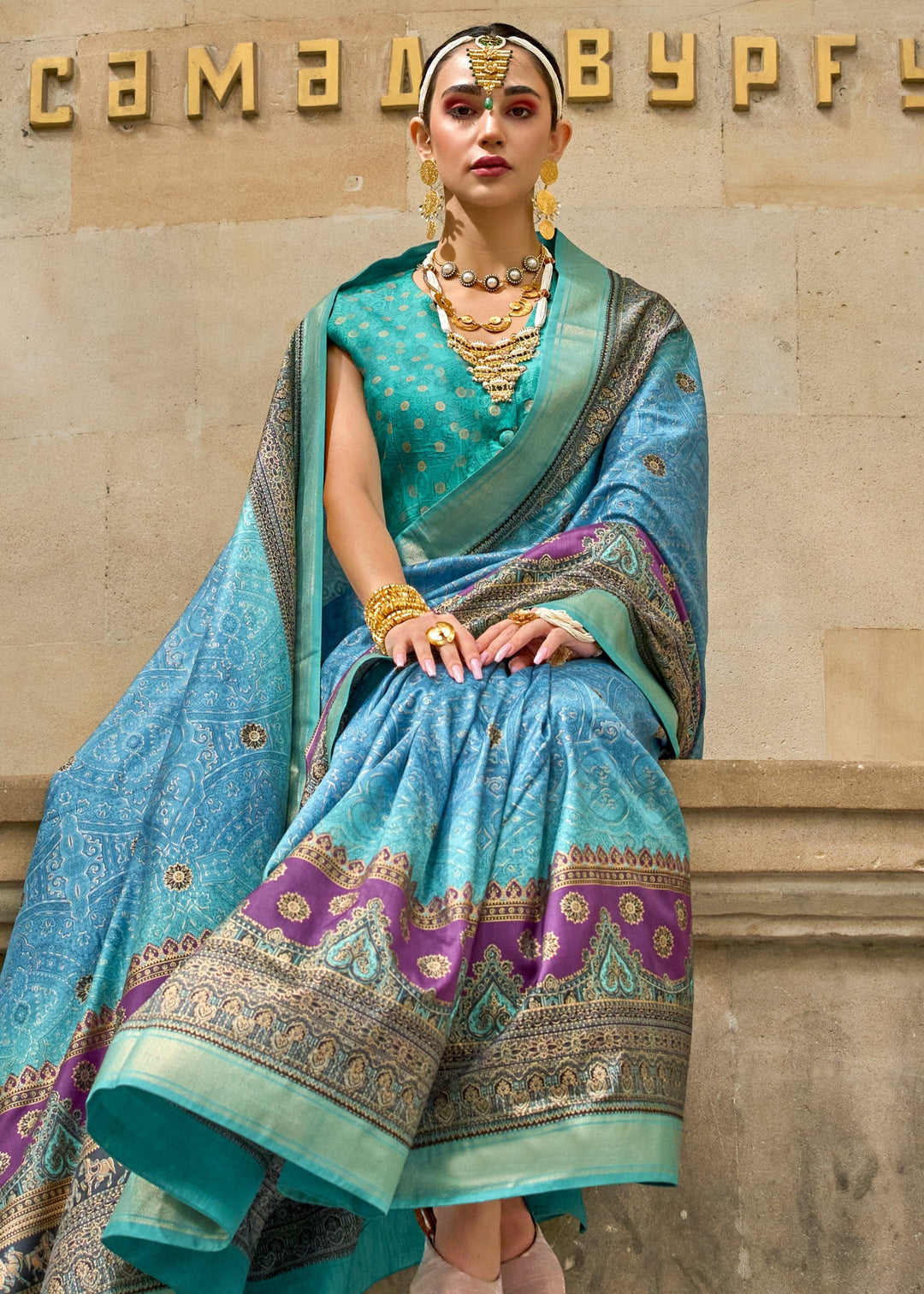 Light Blue Poly Viscose Silk Saree